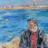 Homme en noir et cormoran aux Saintes Maries de la Mer